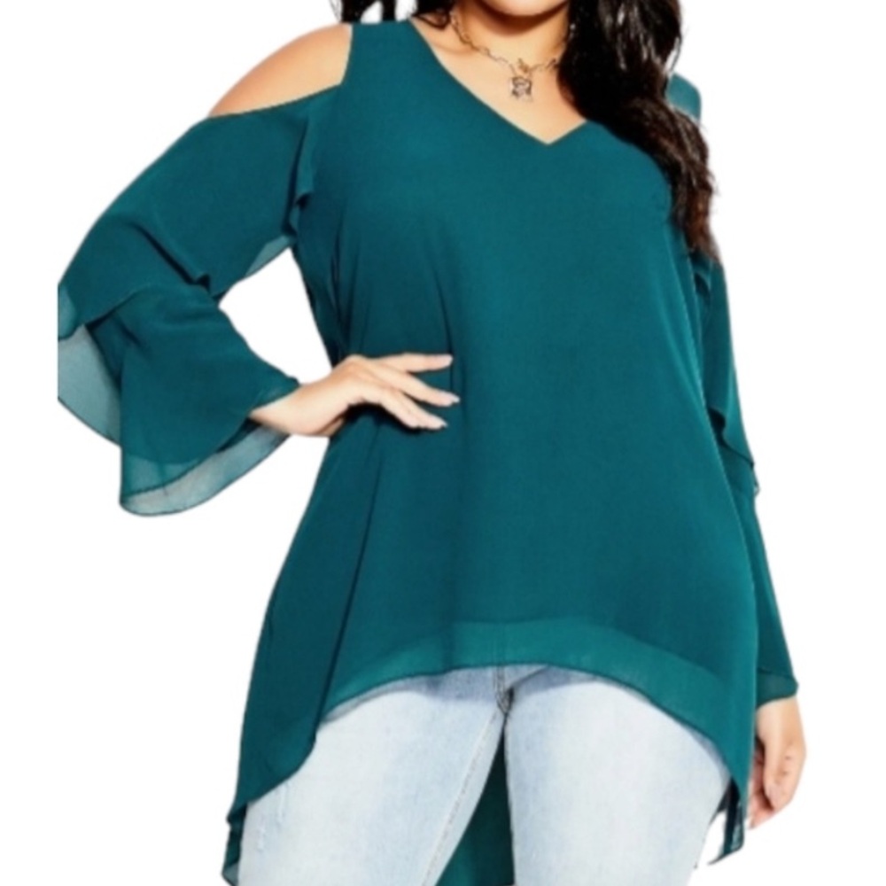City Chic Alpine (Teal) Cold Shoulder Tunic
